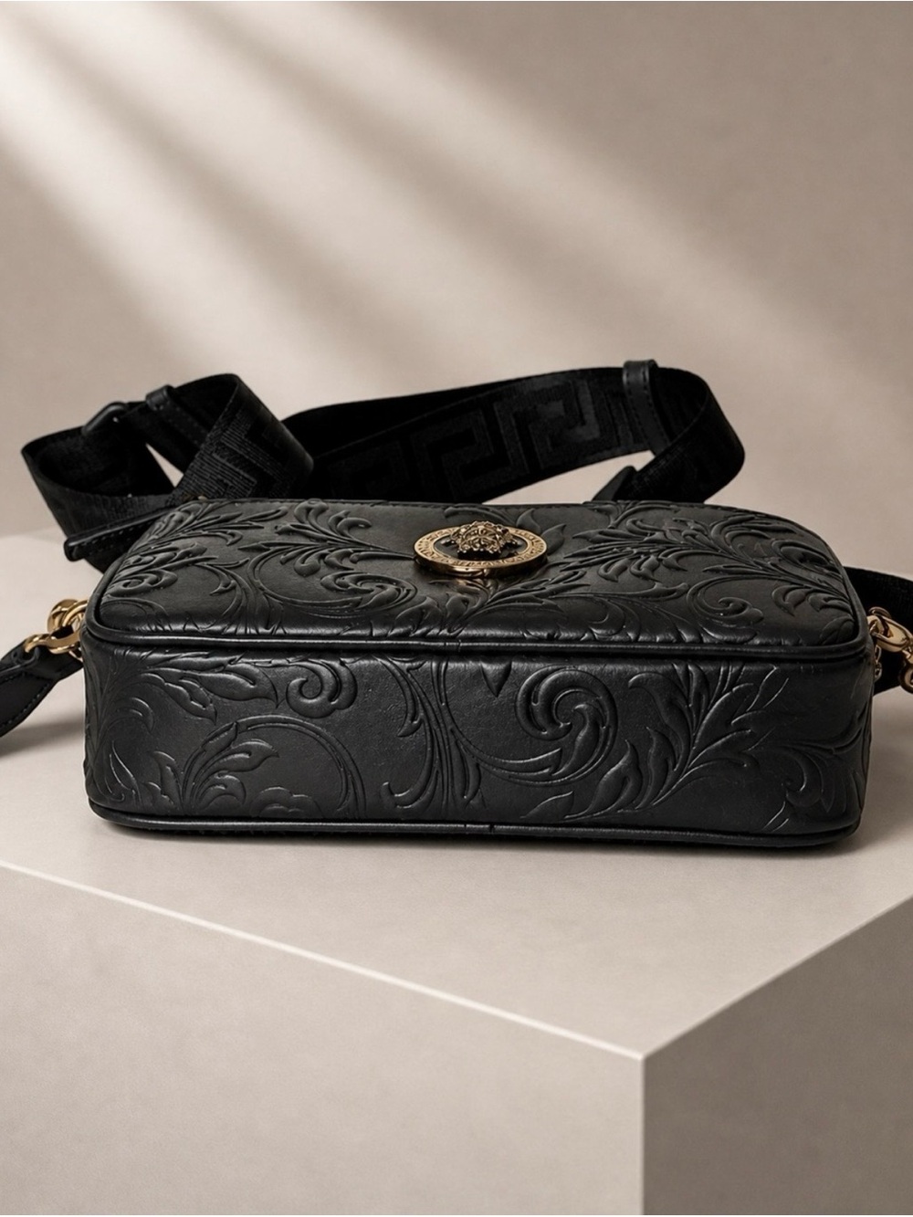 Versace Black Embossed Leather Crossbody with Gold Medusa Emblem - Picture 14 of 14